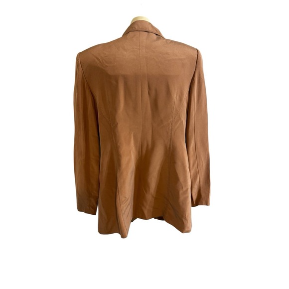 Kathrine Kelly 100% Silk LuxuryBlazer Jacket Coat  Brown Tan Soft Leather Look 8 - Picture 6 of 8